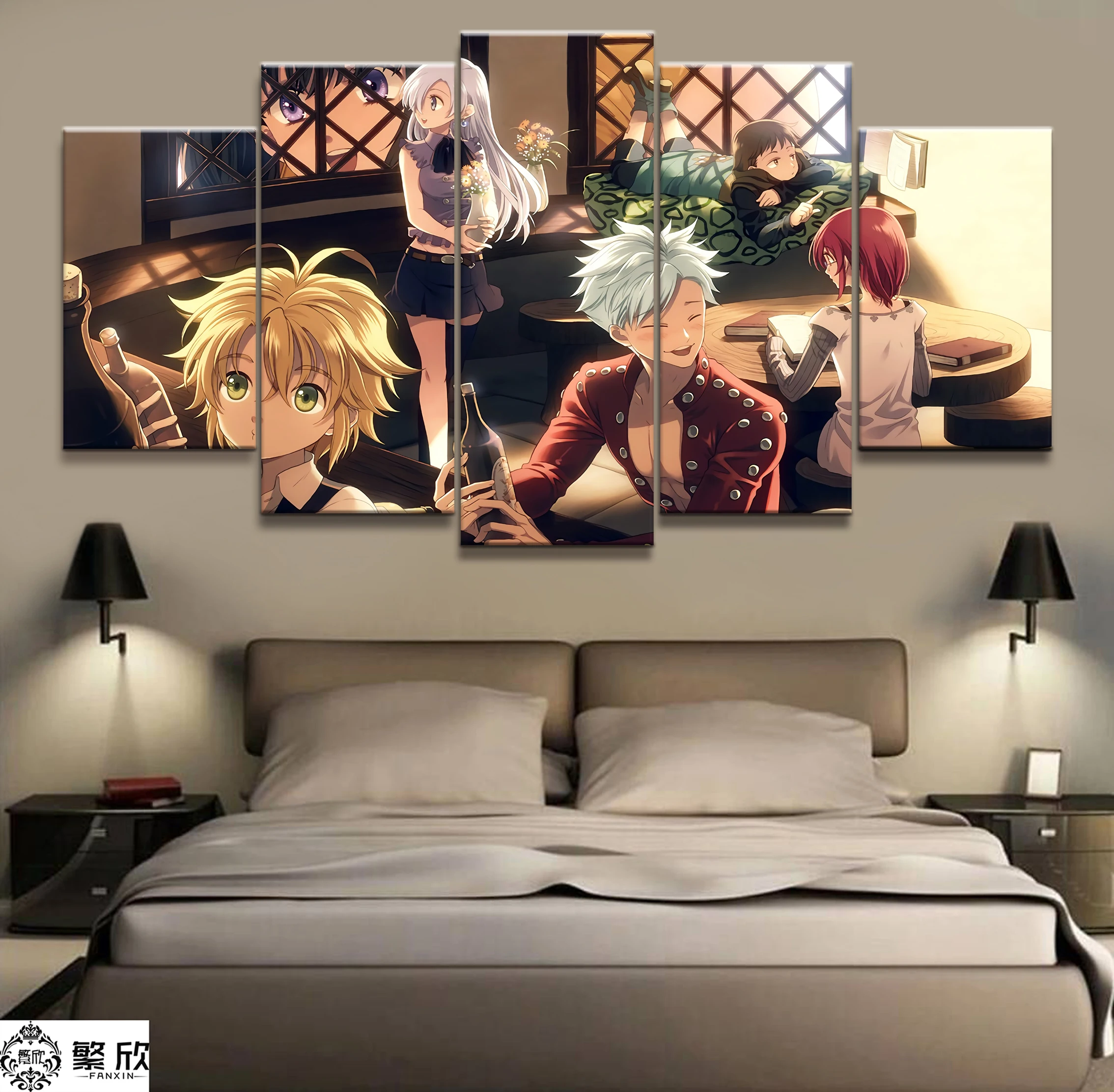 

Home Decor Modular Canvas Painting Picture 5 Piece The Seven Deadly Sins Anime Characters Poster Wall For Home Canvas Wholesale
