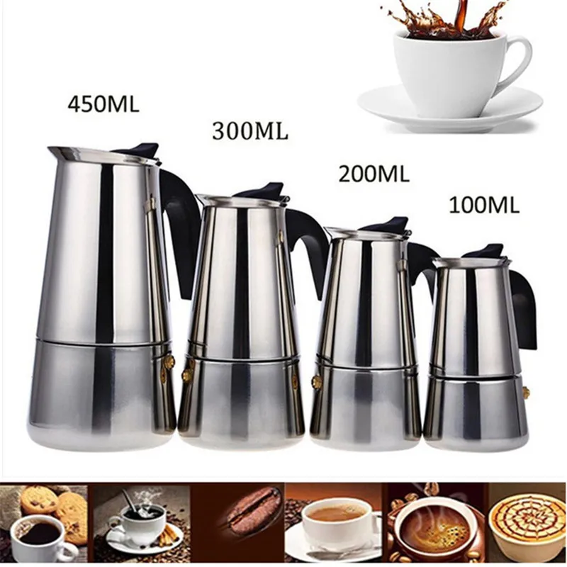 2/4/6/9 чашки кофейник из нержавеющей стали Mocha эспрессо латте фильтр Moka Кофеварка