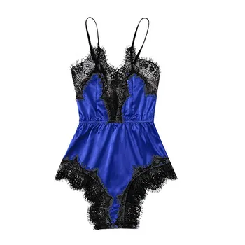 

Women Silk Satin Sleepwear Summer Sexy Lace Pajamas Sleepwear