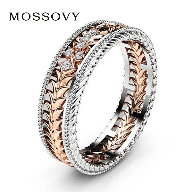 Mossovy Zircon Rose Gold Ring Wedding Rings for Women Accessories Cubic Zirconia Ring Fashion Jewelry Bague Femme Anillos Mujer