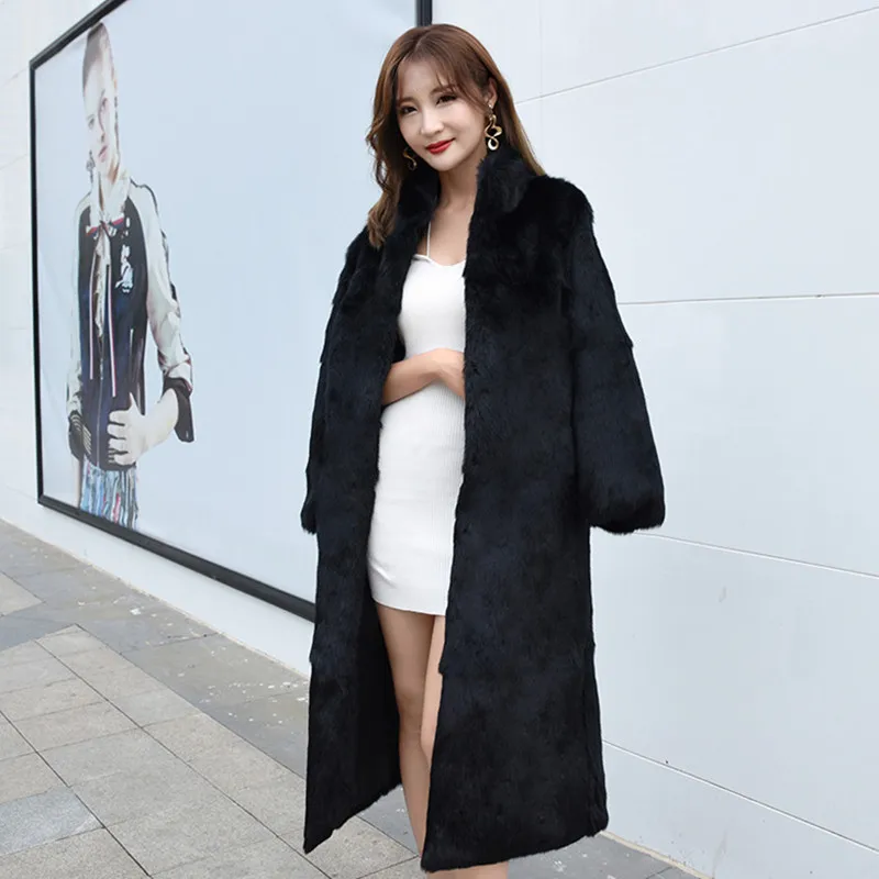 

18 new women's pure rabbit fur leather long collar jacket winter women's suede coat