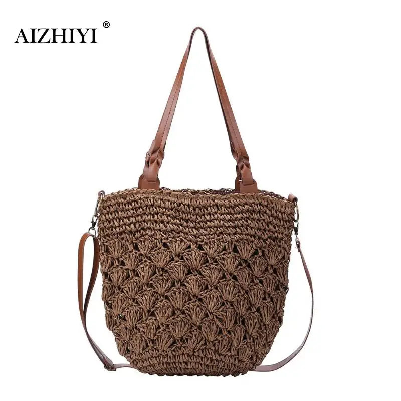 

Women's Handmade Straw Bag Woven Bag Natural Fashionable OutdoorStraw Beach Bags Woven Shoulder Messenger Handbag Brand