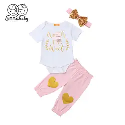 Комплект одежды для новорожденных девочек, одежда для маленьких принцесс, хлопковое боди для малышей, штаны с блестками, повязка на голову