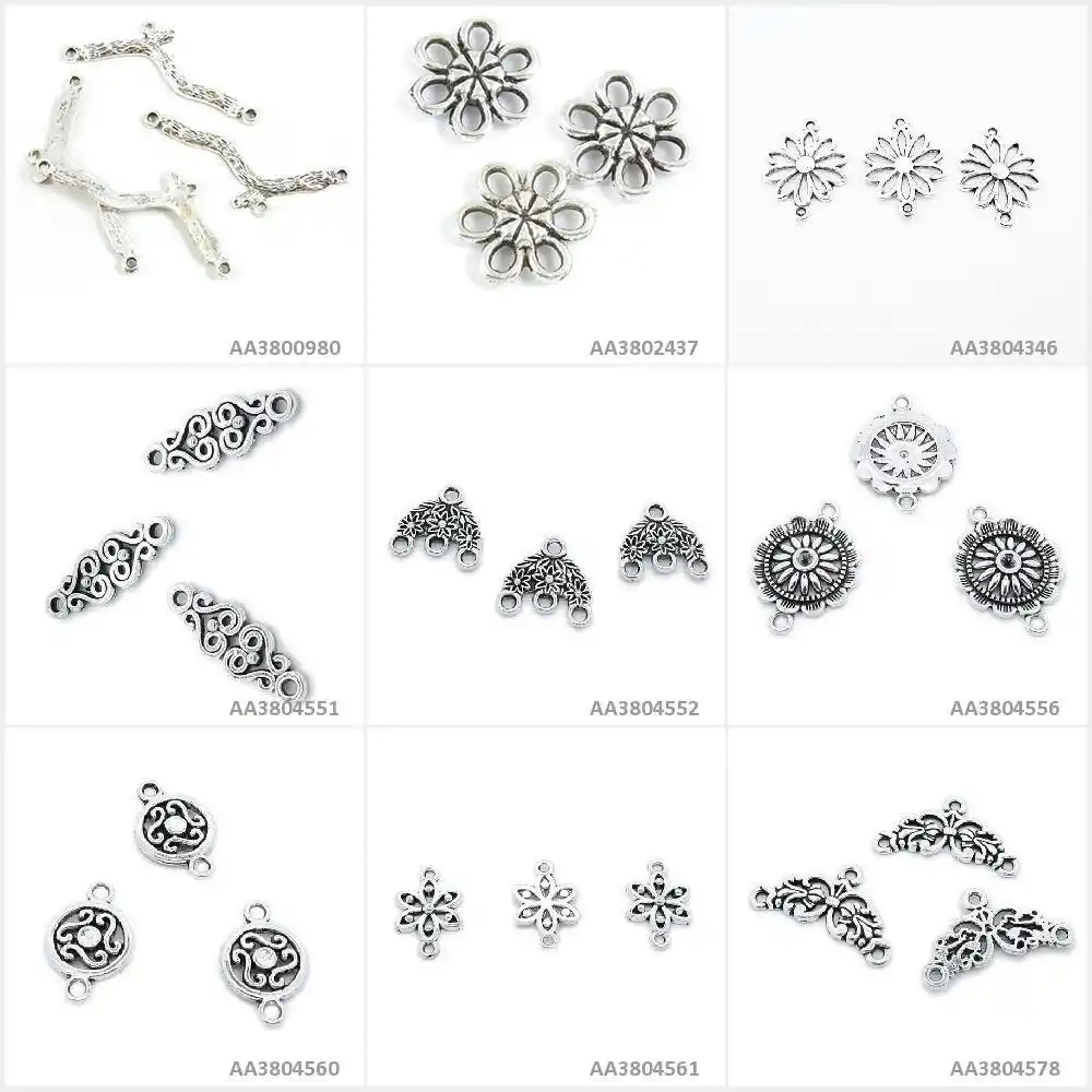 Tom de Prata antigo Encantos Jóias Conector S Padrão de Ameixa Ramo Pulseira Colar de Pingente de Flor Beading Artesanato Fazendo