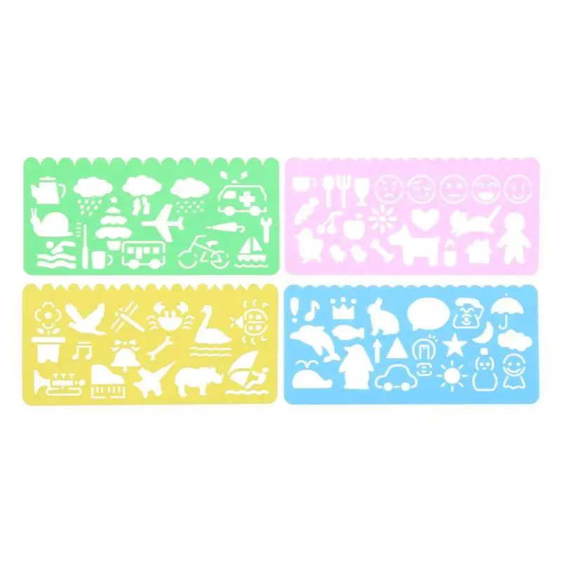 

4Pcs Kawaii Korean Candy Color Drawing Template Ruler Student Kid Drafting Tool Stencil Painting Tool Gift Stationery Supply