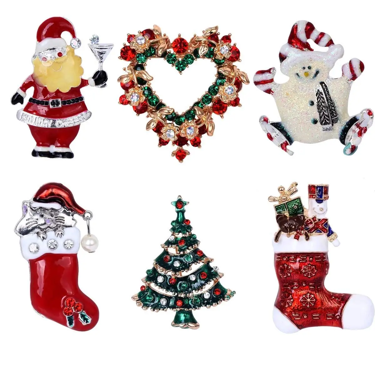 6 шт. разноцветная Рождественская брошь в комплекте красная шляпа с сердечком Снеговик Санты сапоги Рождественская елка рождественский