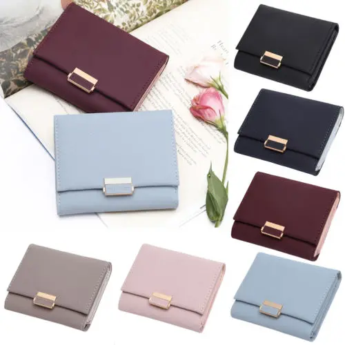 

Pure Color Women Leather Short Wallet Card Holder Coin Purse Practical Portable Clutch