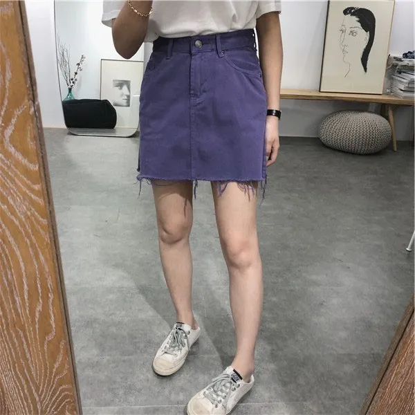 

Candy Colorful Women A Line Mini Skirt One Button Tassel Skirt Denim Skirts Streetwear Plus Size