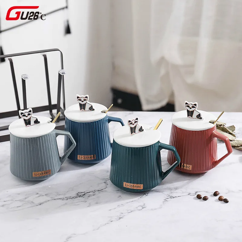 

Ceramics Marc Cup Cartoon Personality Lovely Cat Coffee Milk Juice Cup Office Household With Cover Spoon Drink Mug Cup