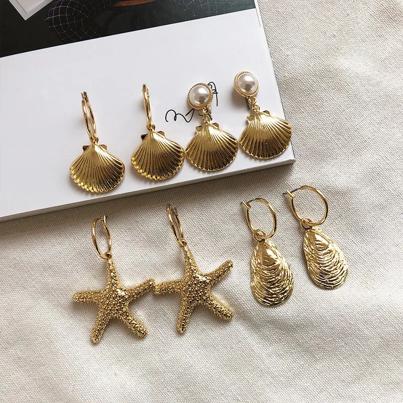 

MESTILO 2019 New Design Sea Animals Drop Earrings Gold Silver Starfish Shell Dangle Earrings For Girls Party Pearls Jewelry Gift