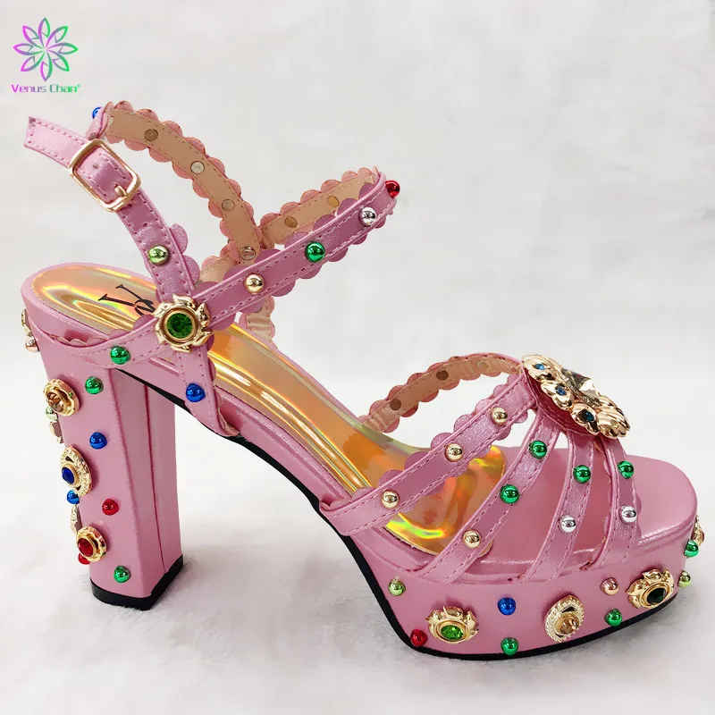 

New Arrival Pink Color Women Parties Shoes African Wedding Shoes Elegant Italian Women Shoes with Stone High Heels Women Pumps