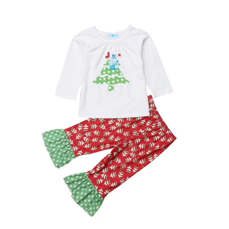 

CANIS Newborn Baby Girl Christmas Kids Clothes Set Tree Tops T-shirt Ruffle Pants Leggings Outfit Baby Girls Clothing Sets Xmas