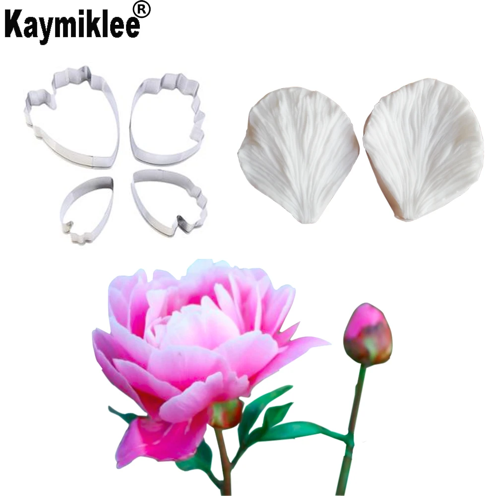 

Large Peony Flower Veiner &Cutter Silicone Mould Gumpaste Sugarcraft Fondant Mold Cake Decorating Tools CS286