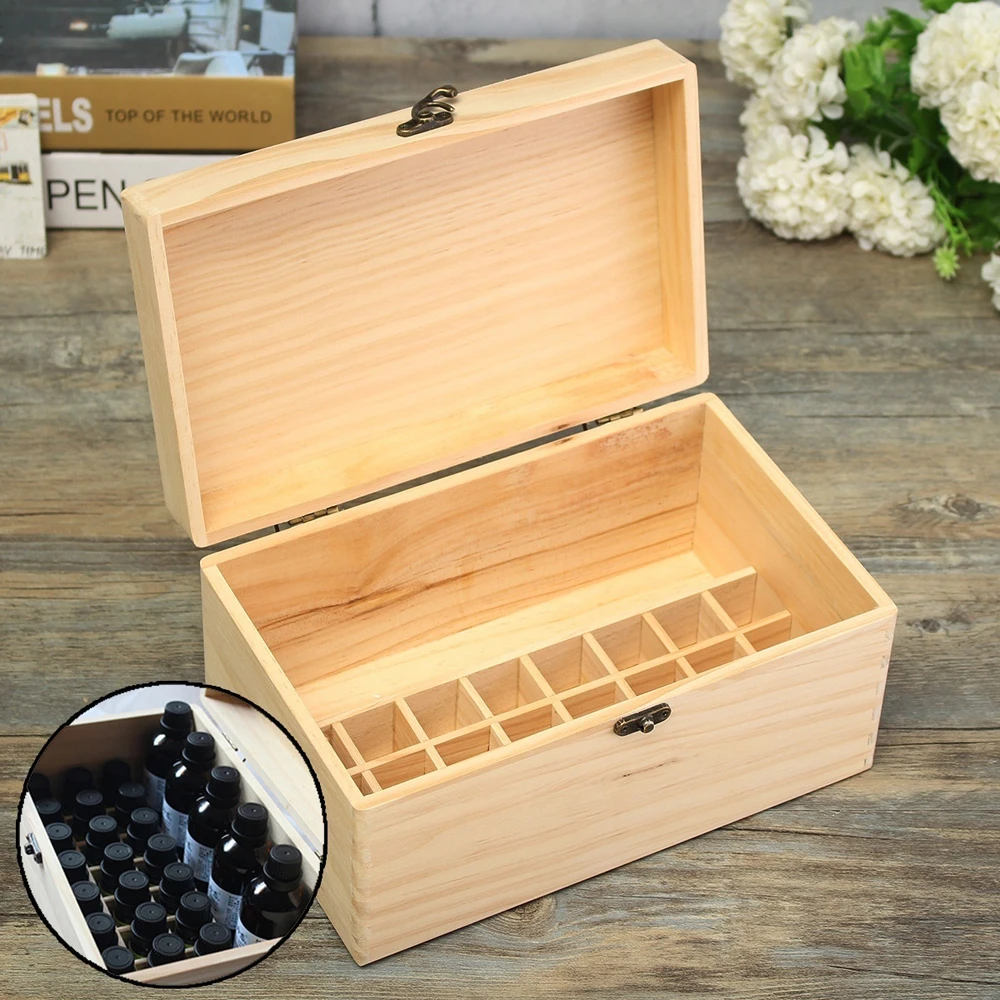 

32 Slots Portable Storage Box Organizer Wooden Essential Oil Box for 15ml Bottles Storage Case Organizer With Handle