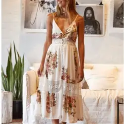 Frauen Boho Повседневное lange Макси Abend вечерние коктейльные Strandkleid Sommerkleid модные, пикантные v-образным вырезом платье