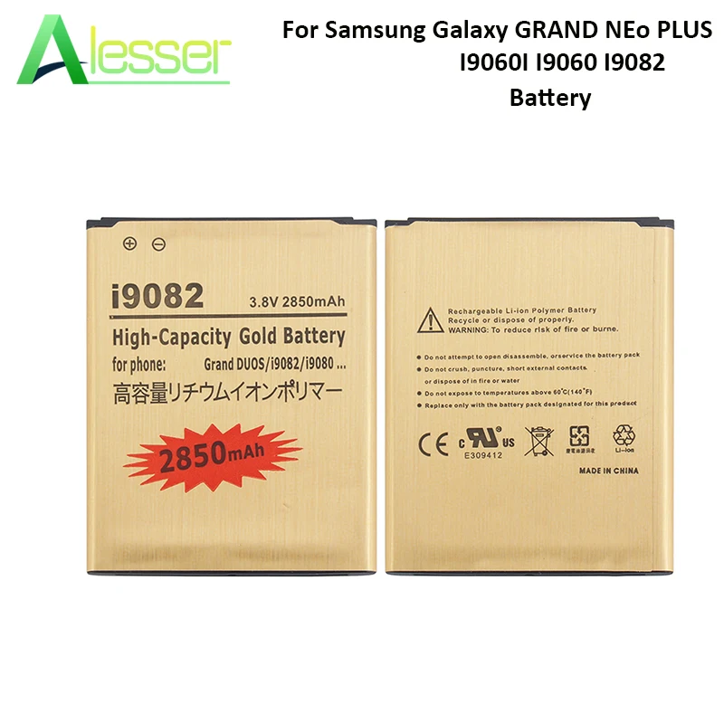 

Alesser For Samsung Galaxy GRAND NEO PLUS I9060I I9060 I9082 Battery 2850mAh High Capacity Replacement Accessory Accumulators