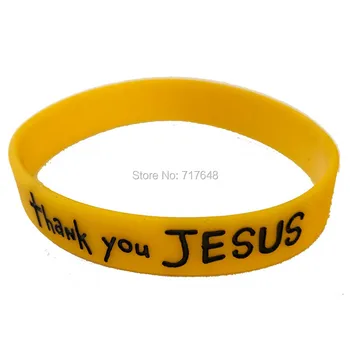 

100pcs Thank You Jesus Yellow Black wristband silicone bracelets free shipping by epacket A