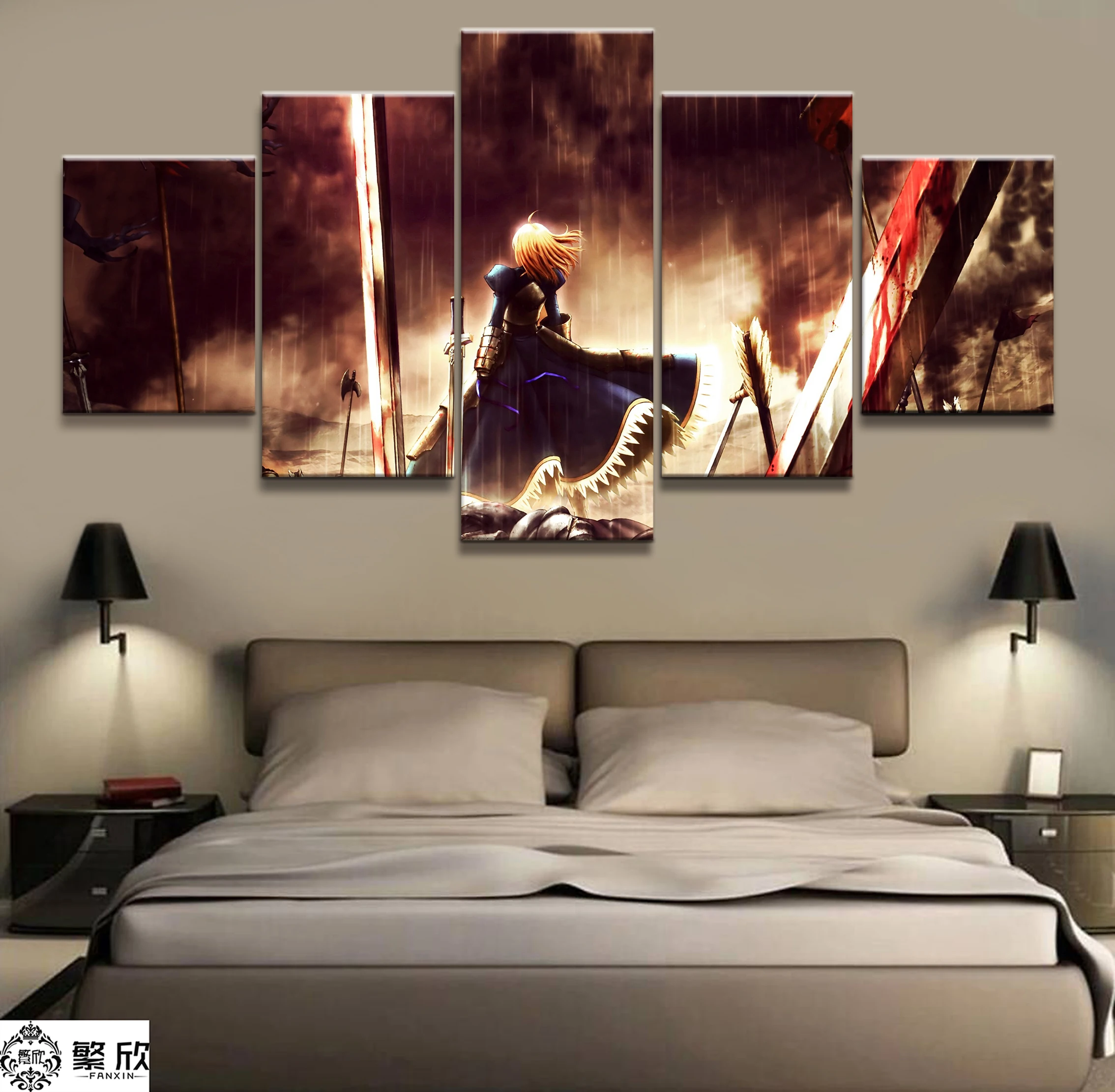 

Home Decor Modular Canvas Picture 5 Piece Fate Stay Night Saber Animation Painting Poster Wall For Home Canvas Wholesale