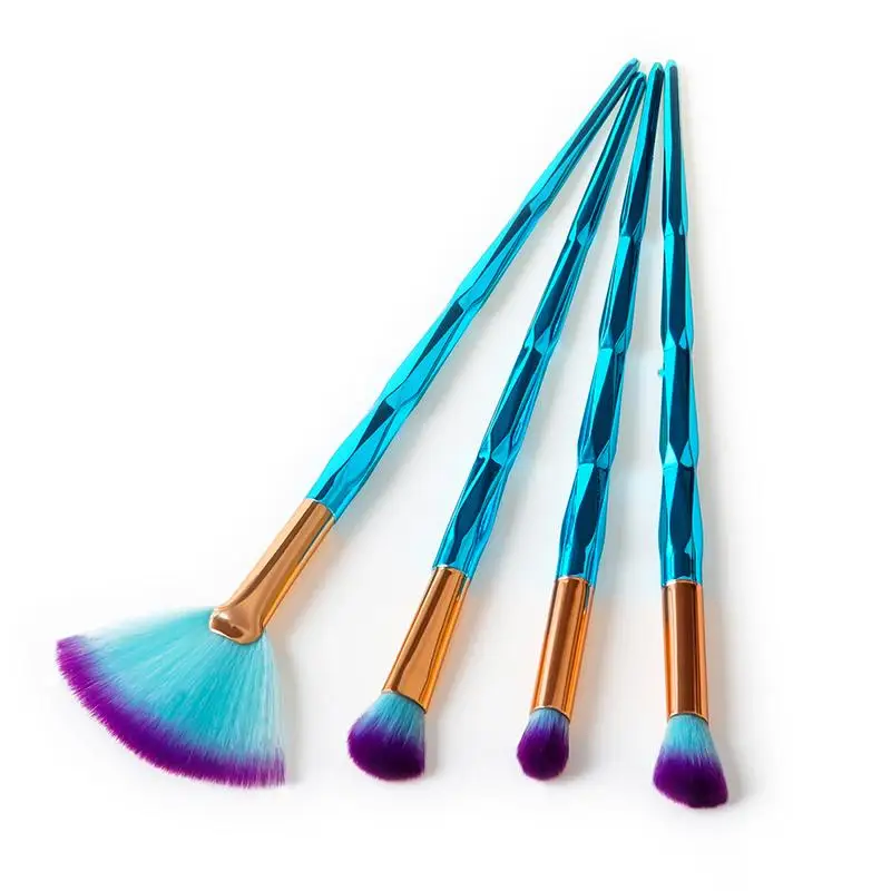 

4pcs Professional Eye Brushes Set Eyebrow Brush With Diamond Concave-convex Gem Green Handles Makeup Brushes Makeup Accessories