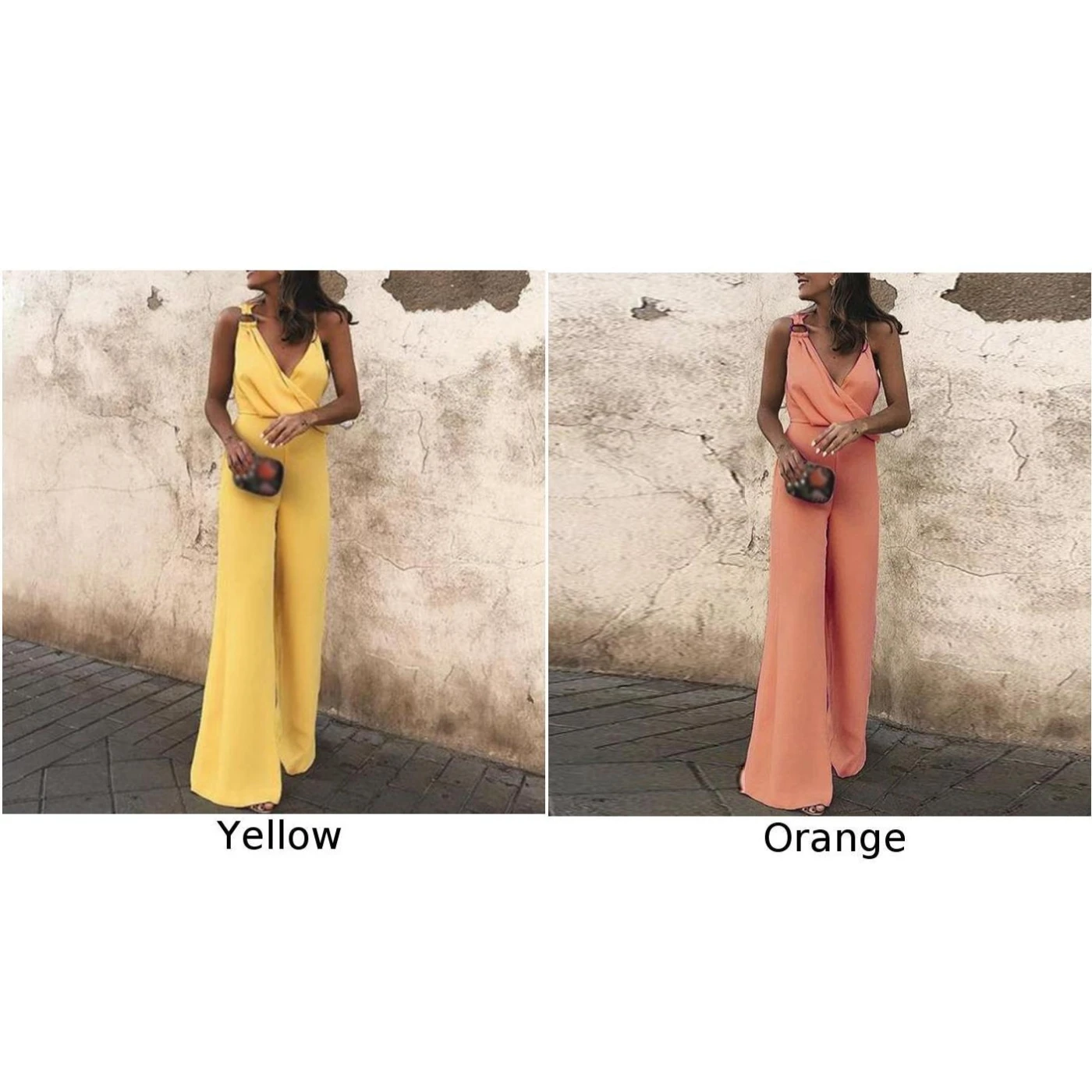 

Sexy V Neck Casual Rompers Summer Sleeveless Sling Slim Fit Bell-bottom Holiday Jumpsuit