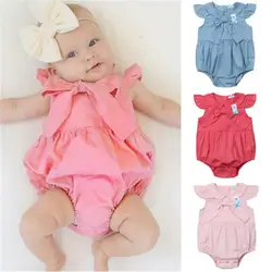 Симпатичные для новорожденных костюм для девочки одноцветное Цвет короткий рукав комбинезон боди-майка с юбкой одежда летняя хлопковая