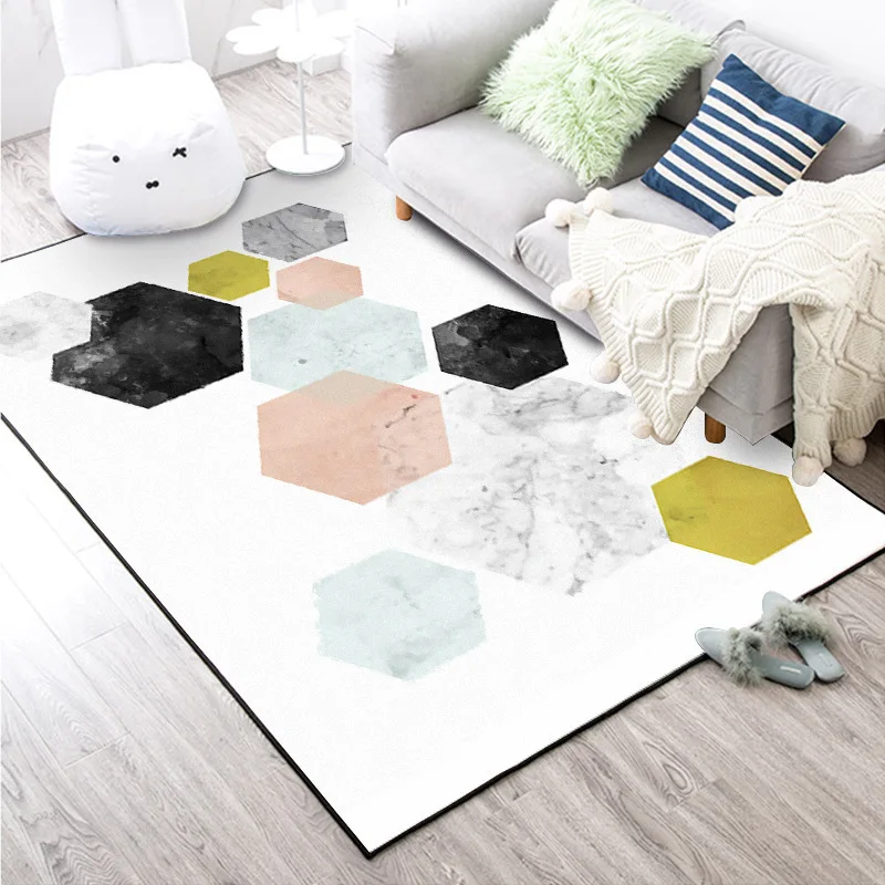 

DeMissir Europe Colorful Hexagon Marble Geometry Rugs Carpets For Kids Bedroom Living Room Kitchen S M L XL Sizes Floor Mat