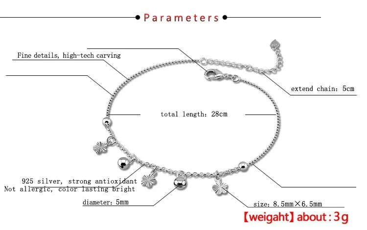 Очаровательные женские серебряные ювелирные изделия Серебро 925 ювелирные изделия браслет на ногу женский серебряный кулон в виде цветка ножные браслеты милые девушки колокольчик ножные браслеты подарок