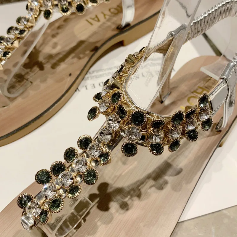

SWYIVY Women Summer Sandals Flats Flip Flops Woman Shoes Crystal 2019 Hot Black Sandals Bohemian Beach Sandal For Woman T-strap