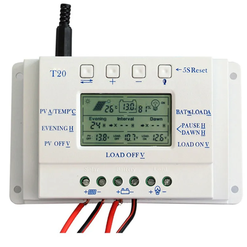 

MPPT T20 20A 12V/24V PWM LCD Display Solar Panel Battery Regulator Charge Controller without Any Logo On Surface