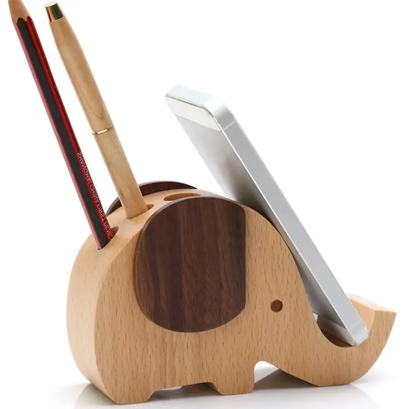 

Solid Wooden Multifunctional Wooden Elephant Shaped Pen Holder Mobile Phone Tablet Holder Home Supplies
