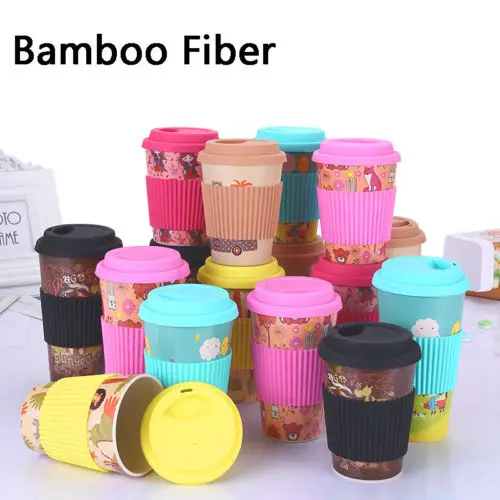 

Reusable Bamboo Fiber Mug Travel Coffee Mugs Takeaway Lid Drinkware 10/16oz