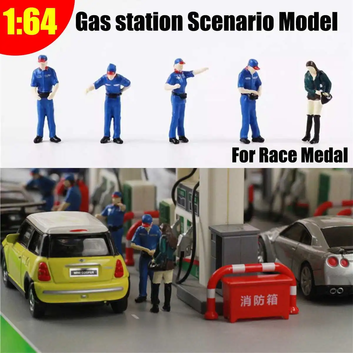 

1:64 Scale City model Gas station Scenario Model For Race Medal Matchbox Greenlight Chirldren Toy Technician Group People Mode