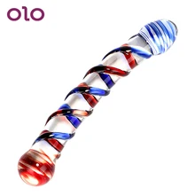 OLO Dildo Anal Butt Plug Double Ended Headed Glass Colorful Pyrex Crystal Fake Penis Sex Toys For Woman Female Masturbator