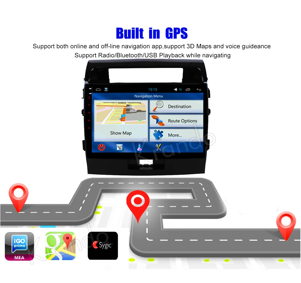 Best Krando Android 8.1 10.1" IPS Touch screen car multimedia system for TOYOTA LAND CRUISER LC200 2008-2015 radio player gps wifi BT 4