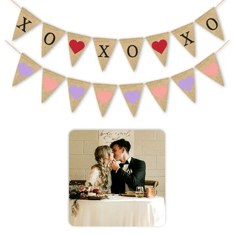 Фирменная Новинка XOXO сердце флажки из джутовой ткани в пасторальном стиле День Святого Валентина праздничные Свадебные украшения