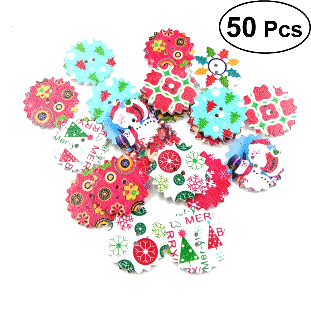 

50Pcs Wood Buttons Cartoon Christmas Style Colorful DIY White Gear Shape Wooden Snaps Press Studs Buttons