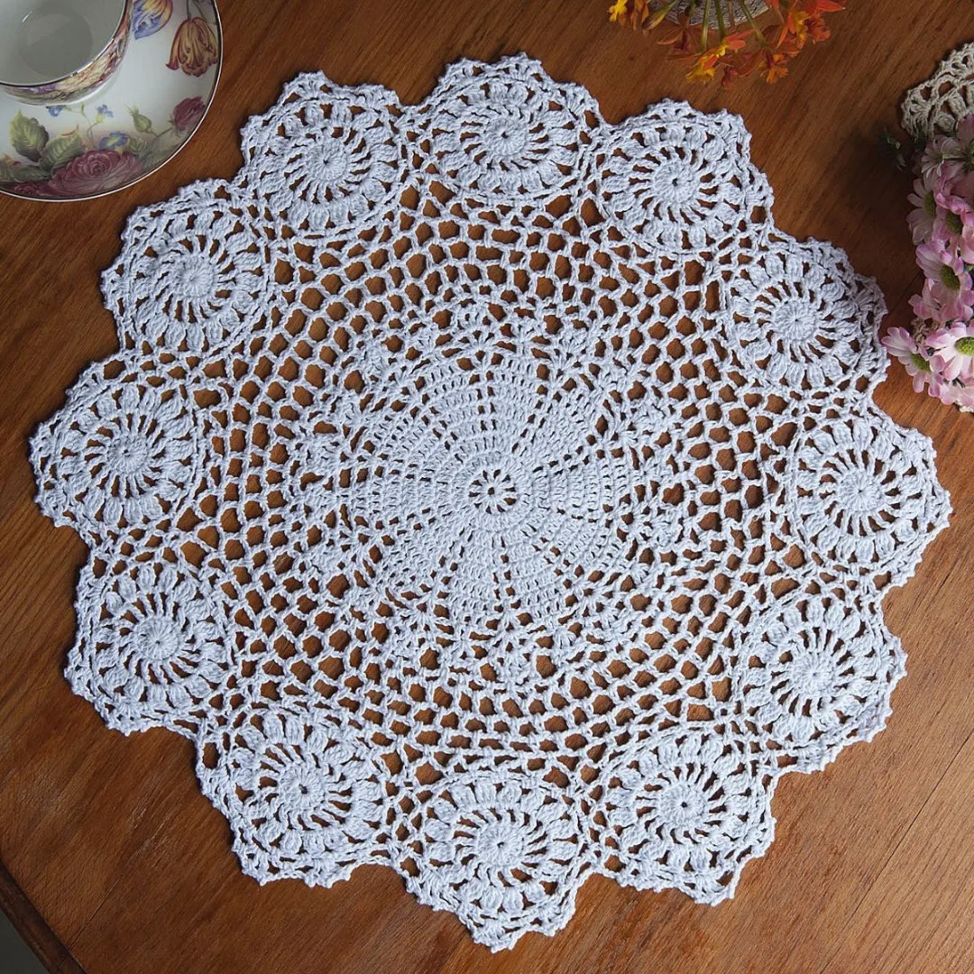 

JX-LCLYL 37cm Round Pure Cotton Handmade Crochet Lace Doily Placemat Flower Coaster Mat