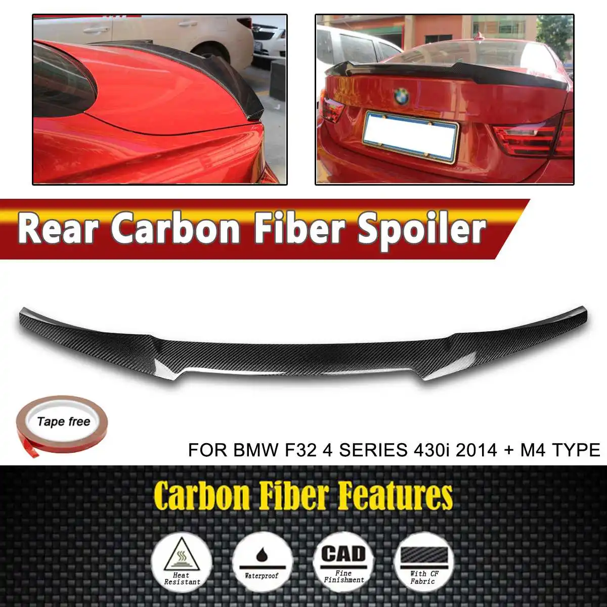 

F32 Full Real Carbon Fiber Rear Trunk Spoiler Trunk Boot Lip for BMW F32 4 Series 430i M4 TYPE 2014 - present