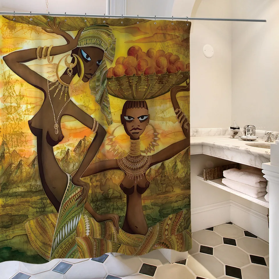Africa Woman Girl водостойкая перегородка занавеска для ванной С 12 крючками душа Шторки