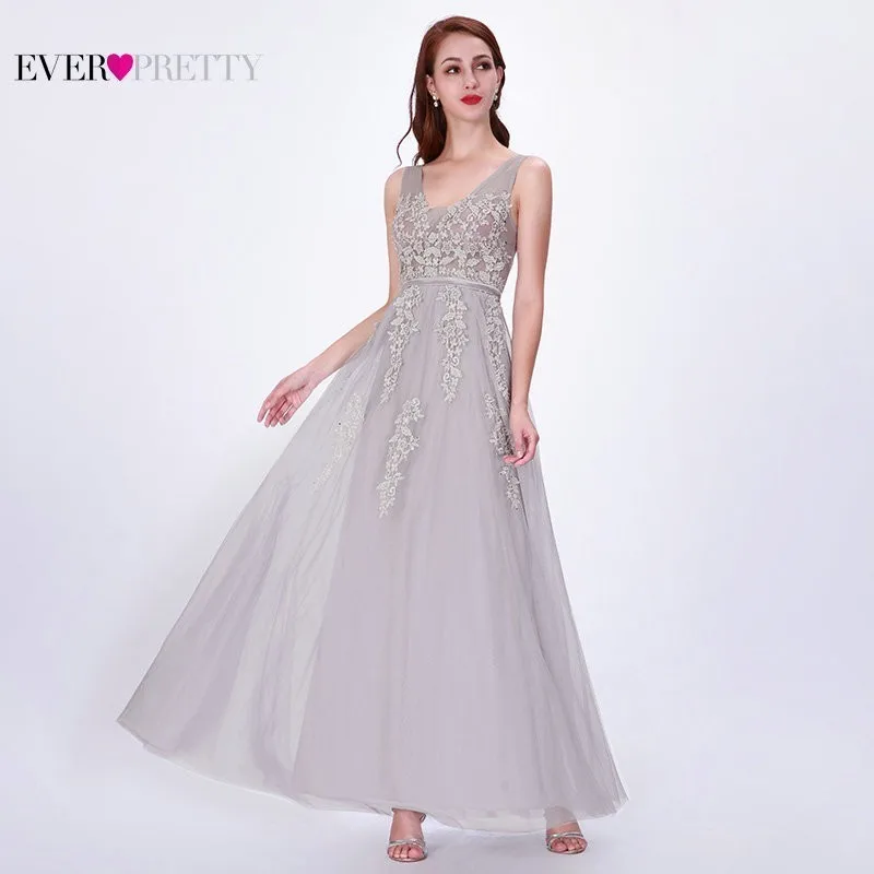 Платья подружки невесты 2019 Ever Pretty Женская мода Элегантный серый А силуэт v