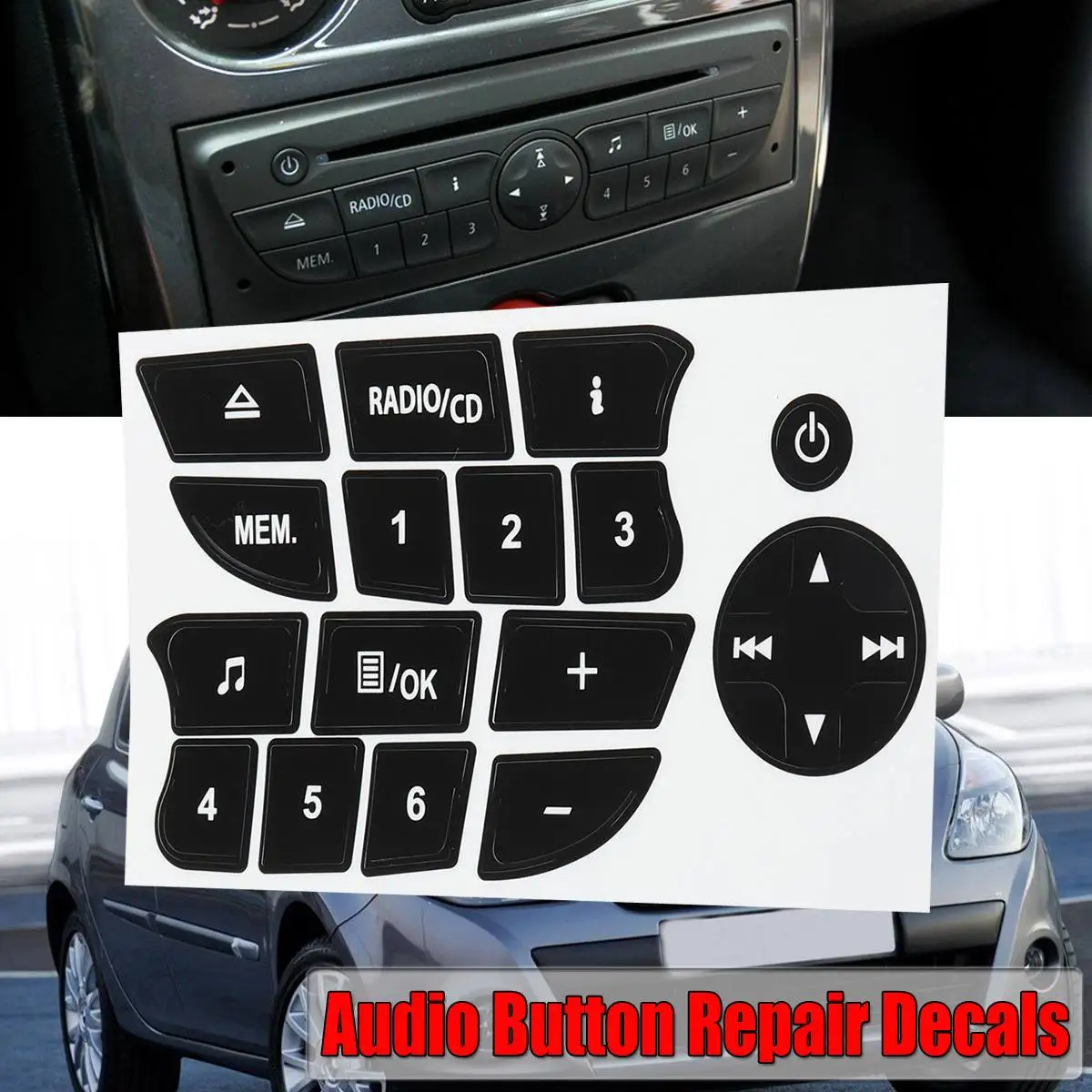 1 шт. наклейки для ремонта автомобильных кнопок CD Радио Аудио Кнопка Ремонт наклейки для Twingo для Renault Clio и Megane 2009-2011