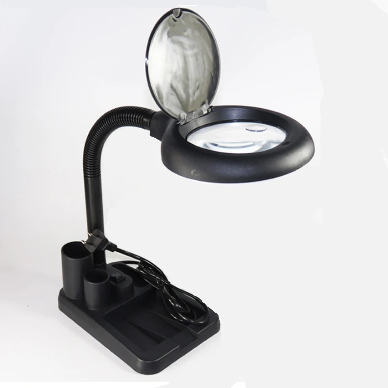 220V Adjustable 36 LED Desk Magnifier Lamp Light 5X 10X Magnifying