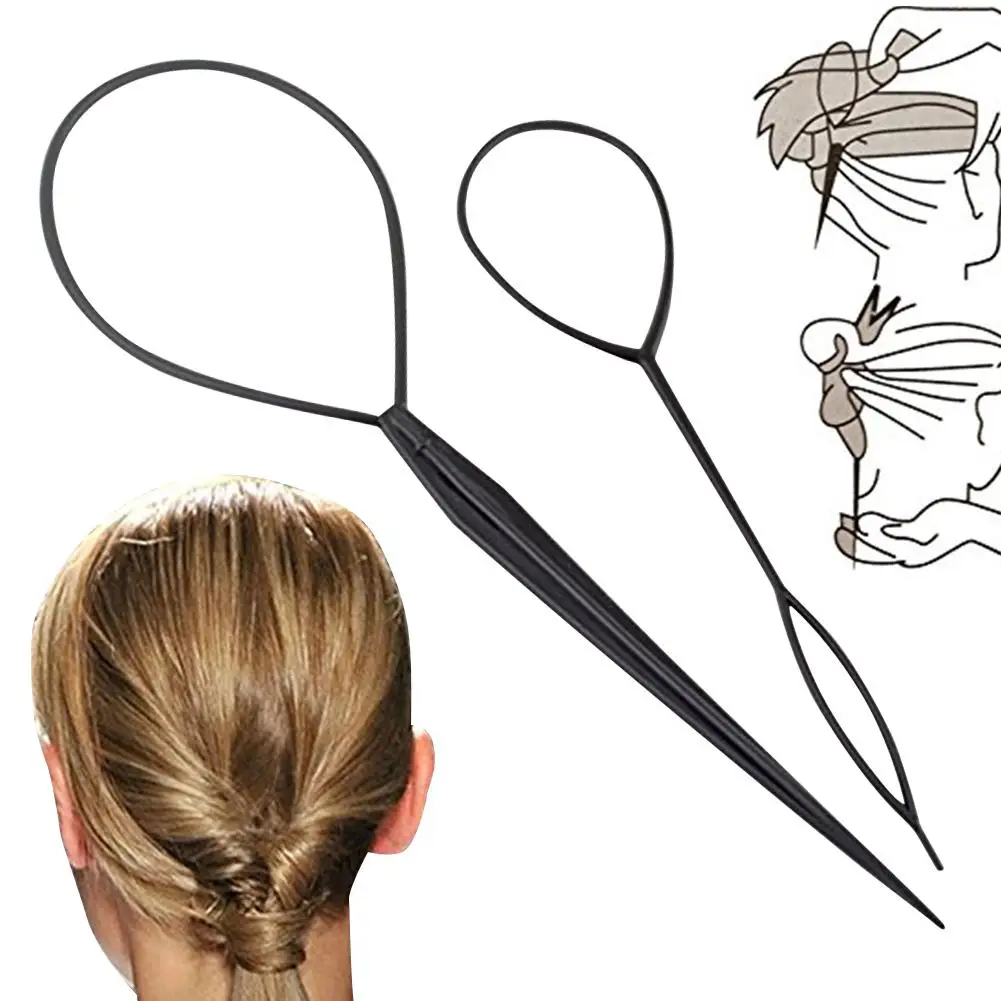 

Popular 2 Pcs Ponytail Creator Plastic Loop Styling Tools Black Pony Tail Clip Hair Braid Maker Styling Tool Fashion
