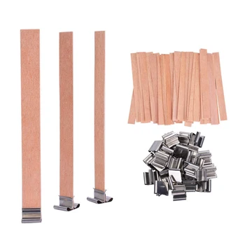 

Practical Boutique 100 Pcs Wood Candle Wicks With Iron Stand Candle Cores Natural Environmental-Friendly Wick For Candle Makin