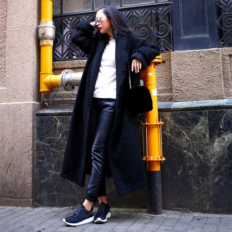 Gland Hiver 2018 Lâche En Automne Solide Manteau Oversize down Pardessus Élégant Collar Laine Long Femmes Manteaux Turn Noir 5rqz4r