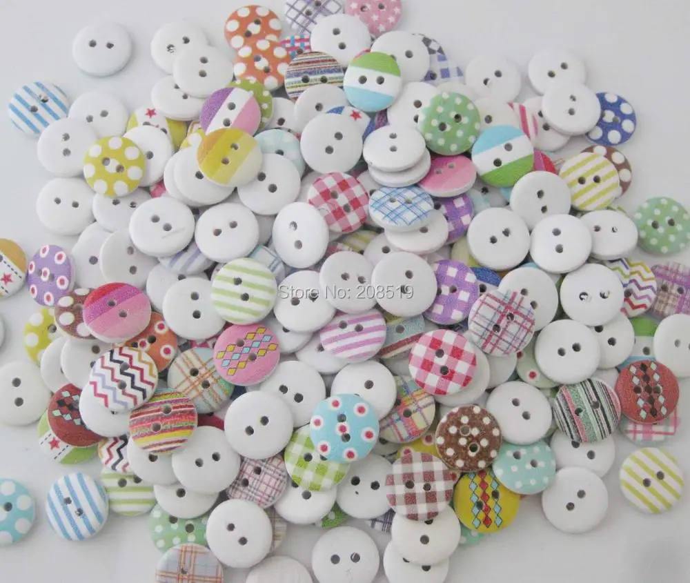 

WBNOGO 100pcs children shirt buttons wooden painting round shape 15mm flatback DIY sewing supplies
