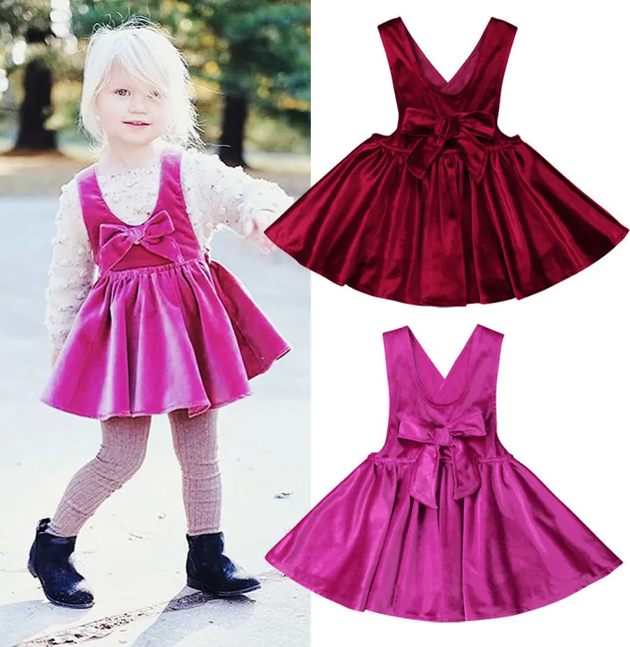 

Cute Toddler Kid Baby Girl Sleeveless Silk Velvet Summer Dress Sundress Clothes for 1-6Y