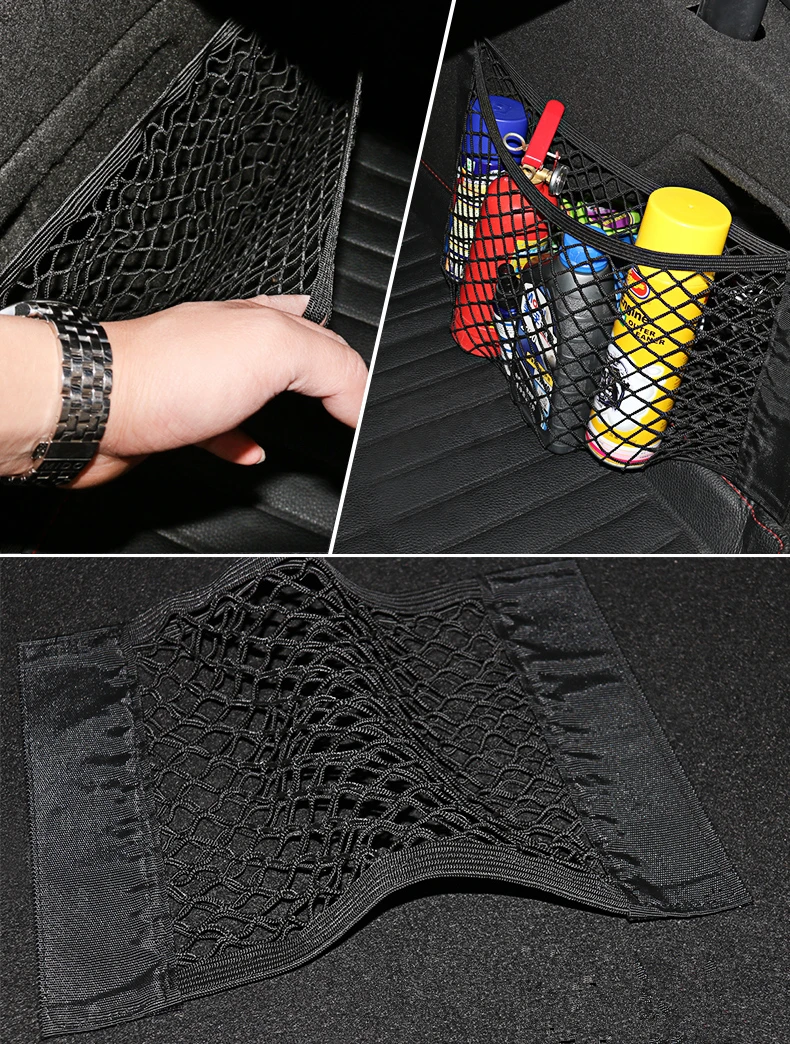 

1Pcs Car Trunk Velcro Net Bag Double Layer Mesh Storage Bag Car Seat Side Back Elastic Net Organizer 20/35/40/50/60/80cm*25cm