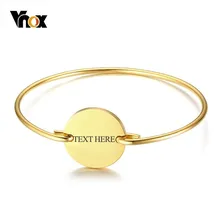 

Vnox Customizable Round Plate Coin Charm Bangle for Women Cuff Bracelets Gold Color Stainless Steel Simple Female Party Jewelry