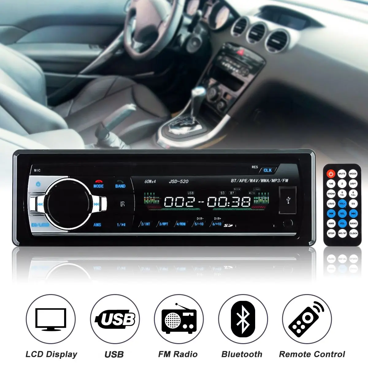 Автомагнитола с bluetooth 12 В 24 1 din стереопроигрыватель MP3 FM USB пульт дистанционного